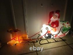 Vtg Empire Santa in NOEL Sled with Gifts & Reindeer Lighted Christmas Blow Molds