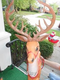 Vtg. Flying Outdoor Santa in Sleigh with 8 Flying Reindeer Poloron Blow Mold