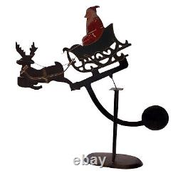 Vtg Folk Art Pendulum Metal Balance Toy Santa Sleigh & Reindeer with Stand 15.5