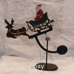 Vtg Folk Art Pendulum Metal Balance Toy Santa Sleigh & Reindeer with Stand 15.5