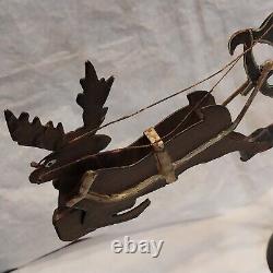 Vtg Folk Art Pendulum Metal Balance Toy Santa Sleigh & Reindeer with Stand 15.5