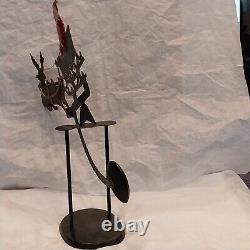 Vtg Folk Art Pendulum Metal Balance Toy Santa Sleigh & Reindeer with Stand 15.5