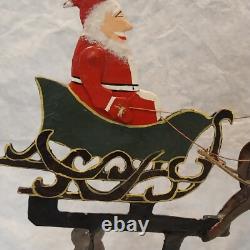 Vtg Folk Art Pendulum Metal Balance Toy Santa Sleigh & Reindeer with Stand 15.5