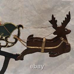 Vtg Folk Art Pendulum Metal Balance Toy Santa Sleigh & Reindeer with Stand 15.5