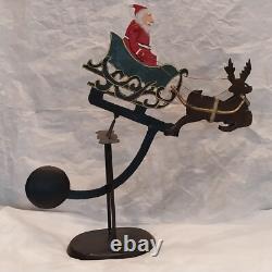 Vtg Folk Art Pendulum Metal Balance Toy Santa Sleigh & Reindeer with Stand 15.5