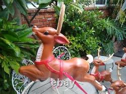 Vtg General Foam Christmas Santa Sleigh Reindeer Blow Mold Decor Yard Decor #1