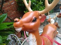 Vtg General Foam Christmas Santa Sleigh Reindeer Blow Mold Decor Yard Decor #1