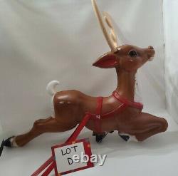 Vtg General Foam Lighted Reindeer Blow Mold Santa Sled Outdoor Christmas read? D