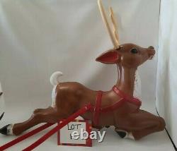 Vtg General Foam Lighted Reindeer Blow Mold Santa Sled Outdoor Christmas read? H