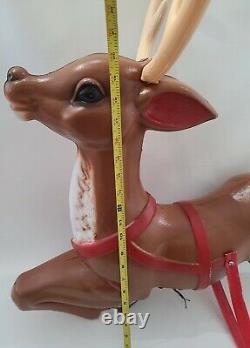 Vtg General Foam Lighted Reindeer Blow Mold Santa Sled Outdoor Christmas read? H