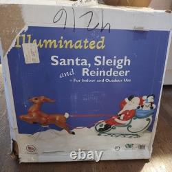 Vtg General Foam Plastics Light Up 22 Santa, Sleigh & Reindeer Blow Mold In Box