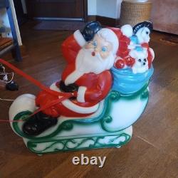 Vtg General Foam Plastics Light Up 22 Santa, Sleigh & Reindeer Blow Mold In Box