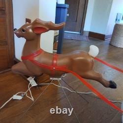 Vtg General Foam Plastics Light Up 22 Santa, Sleigh & Reindeer Blow Mold In Box