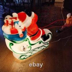 Vtg General Foam Plastics Light Up 22 Santa, Sleigh & Reindeer Blow Mold In Box