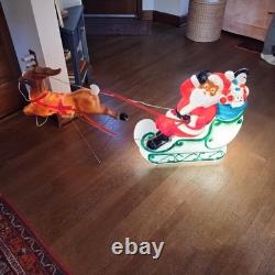 Vtg General Foam Plastics Light Up 22 Santa, Sleigh & Reindeer Blow Mold In Box