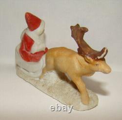 Vtg Germany Porcelain Christmas Snowbaby Santa Claus Sleigh Reindeer Snowed Base