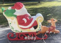 Vtg Grand Venture Santa Claus Sleigh 1 Reindeer Christmas Blow Mold Light READ
