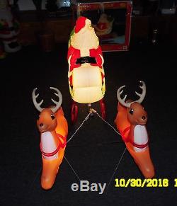 Vtg Grand Venture Santa in Sleigh with2 Reindeer Blow Mold Christmas Decooration