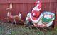 Vtg Huge Santa's Sleigh & Reindeer With Antlers Lighted Christmas Blow Mold Decor