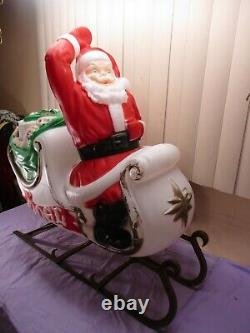 Vtg HUGE Santa's Sleigh & Reindeer with Antlers Lighted Christmas Blow Mold Decor