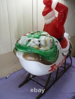 Vtg HUGE Santa's Sleigh & Reindeer with Antlers Lighted Christmas Blow Mold Decor