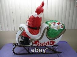 Vtg HUGE Santa's Sleigh & Reindeer with Antlers Lighted Christmas Blow Mold Decor