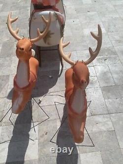 Vtg HUGE Santa's Sleigh & Two Reindeer with Antlers Lighted Christmas Blow Mold