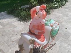 Vtg HUGE Santa's Sleigh & Two Reindeer with Antlers Lighted Christmas Blow Mold