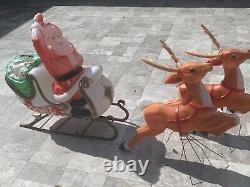 Vtg HUGE Santa's Sleigh & Two Reindeer with Antlers Lighted Christmas Blow Mold