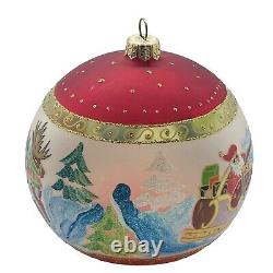 Vtg Handpainted Christopher Radko Santa & Reindeer Large Glass Ball Ornament 5