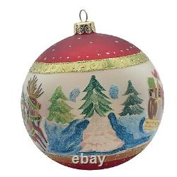 Vtg Handpainted Christopher Radko Santa & Reindeer Large Glass Ball Ornament 5