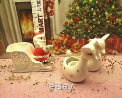 Vtg Holt Howard Christmas Santa Sleigh TWO Reindeer Candle Holders STARRY Eyes