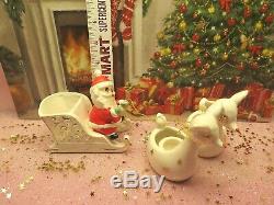 Vtg Holt Howard Christmas Santa Sleigh TWO Reindeer Candle Holders STARRY Eyes