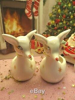 Vtg Holt Howard Christmas Santa Sleigh TWO Reindeer Candle Holders STARRY Eyes