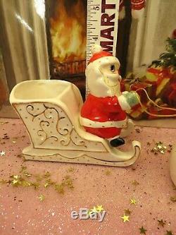 Vtg Holt Howard Christmas Santa Sleigh TWO Reindeer Candle Holders STARRY Eyes
