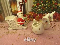 Vtg Holt Howard Christmas Santa Sleigh TWO Reindeer Candle Holders STARRY Eyes