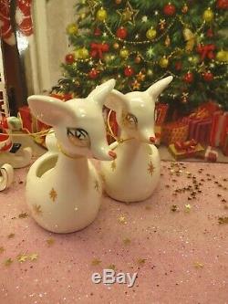 Vtg Holt Howard Christmas Santa Sleigh TWO Reindeer Candle Holders STARRY Eyes
