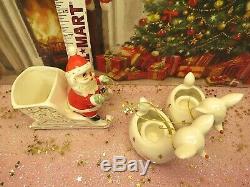 Vtg Holt Howard Christmas Santa Sleigh TWO Reindeer Candle Holders STARRY Eyes