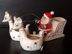 Vtg Holt Howard Santa on sleigh with reindeer candle holders MCM Christmas Japan