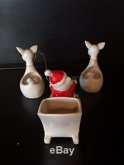Vtg Holt Howard Santa on sleigh with reindeer candle holders MCM Christmas Japan