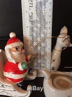 Vtg Holt Howard Santa on sleigh with reindeer candle holders MCM Christmas Japan