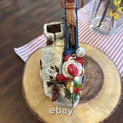 Vtg J&E Stevens Cast Iron Mechanical BankHAPPY HOLIDAY Santa Sleigh & Reindeer