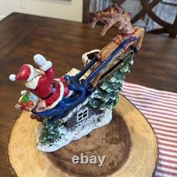 Vtg J&E Stevens Cast Iron Mechanical BankHAPPY HOLIDAY Santa Sleigh & Reindeer