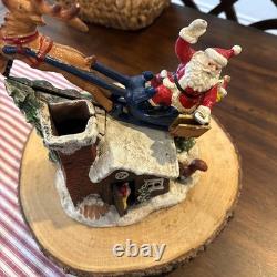 Vtg J&E Stevens Cast Iron Mechanical BankHAPPY HOLIDAY Santa Sleigh & Reindeer