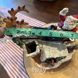 Vtg J&E Stevens Cast Iron Mechanical BankHAPPY HOLIDAY Santa Sleigh & Reindeer