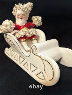 Vtg Johanna Calif Sitting Santa Spaghetti Trim 22k Gold withSleigh & Reindeer RARE Vtg Johanna Calif Sitting Santa Spaghetti Trim 22k Gold withSleigh & Reindeer RARE