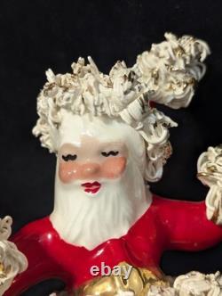 Vtg Johanna Calif Sitting Santa Spaghetti Trim 22k Gold withSleigh & Reindeer RARE