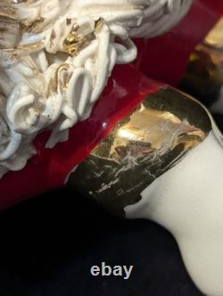 Vtg Johanna Calif Sitting Santa Spaghetti Trim 22k Gold withSleigh & Reindeer RARE