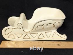 Vtg Johanna Calif Sitting Santa Spaghetti Trim 22k Gold withSleigh & Reindeer RARE