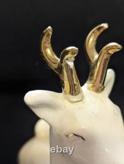 Vtg Johanna Calif Sitting Santa Spaghetti Trim 22k Gold withSleigh & Reindeer RARE Vtg Johanna Calif Sitting Santa Spaghetti Trim 22k Gold withSleigh & Reindeer RARE